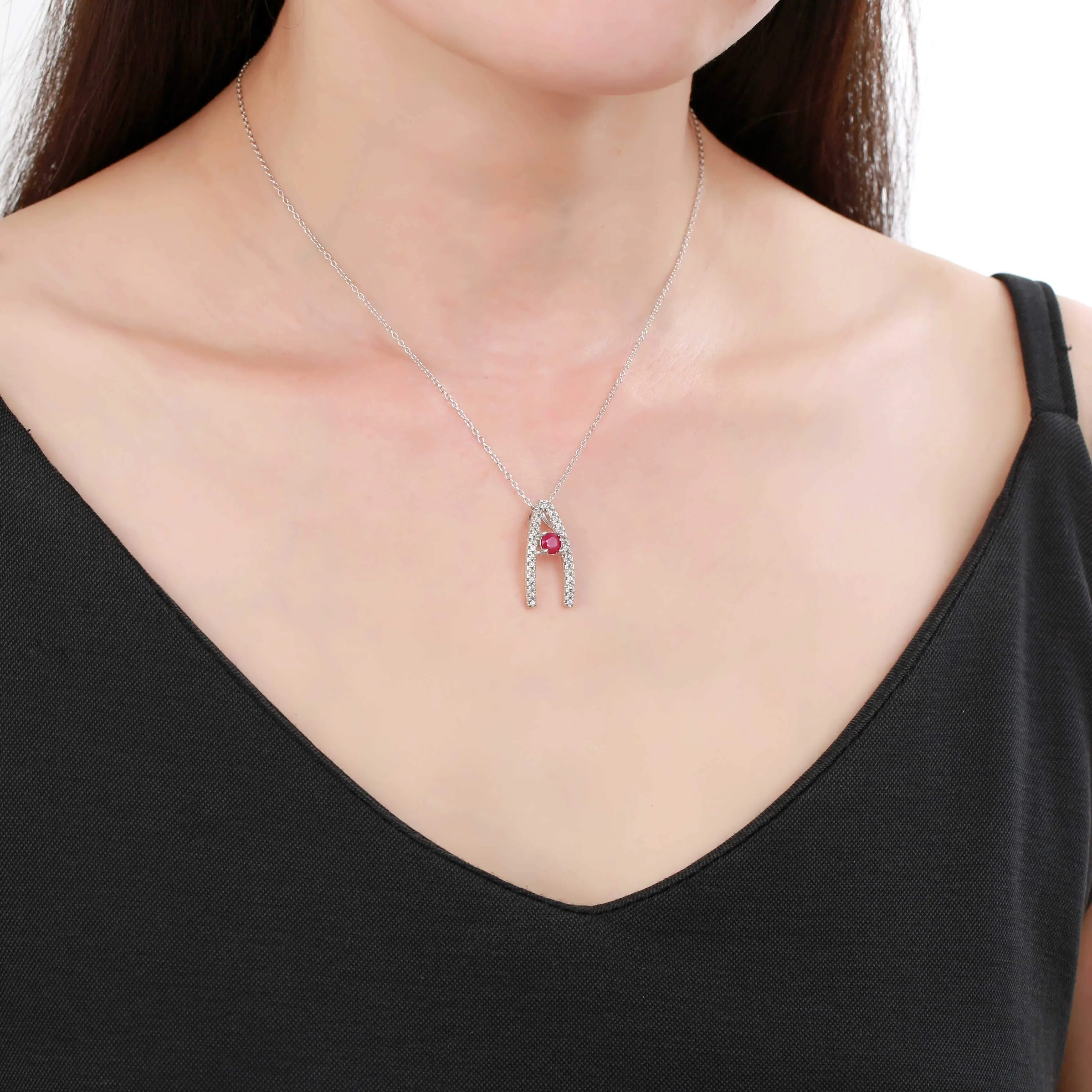 Ruby Letter "A" Round Shaped Necklace