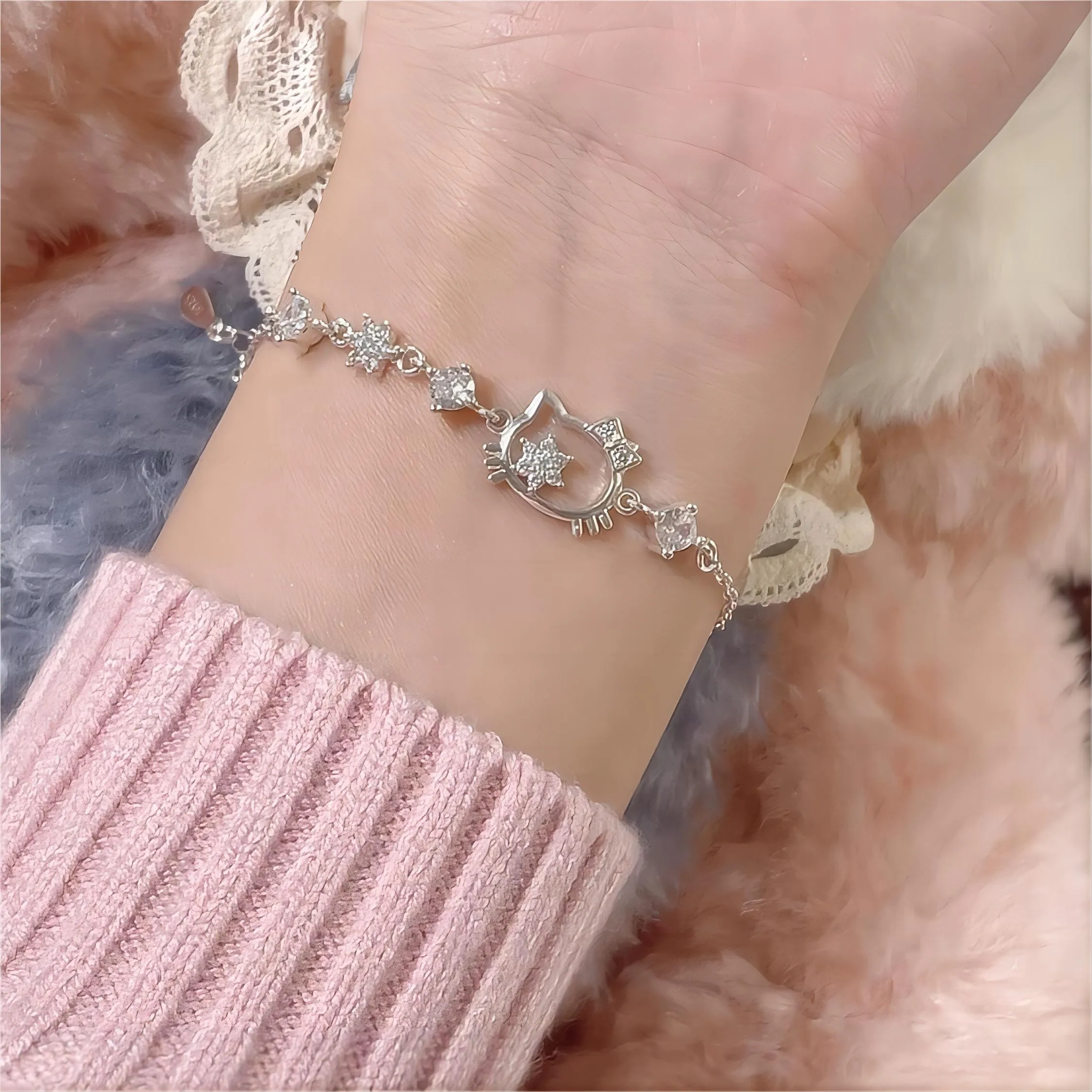 Sanrio CZ Inlaid Crystal Hello Kitty Bracelet