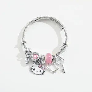 Sanrio CZ Inlaid Stainless Steel Hello Kitty Bangle Bracelet