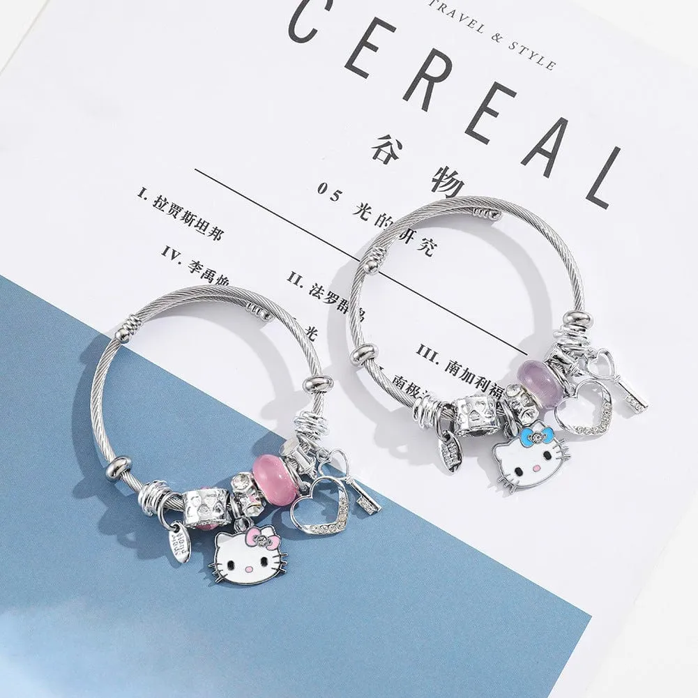 Sanrio CZ Inlaid Stainless Steel Hello Kitty Bangle Bracelet