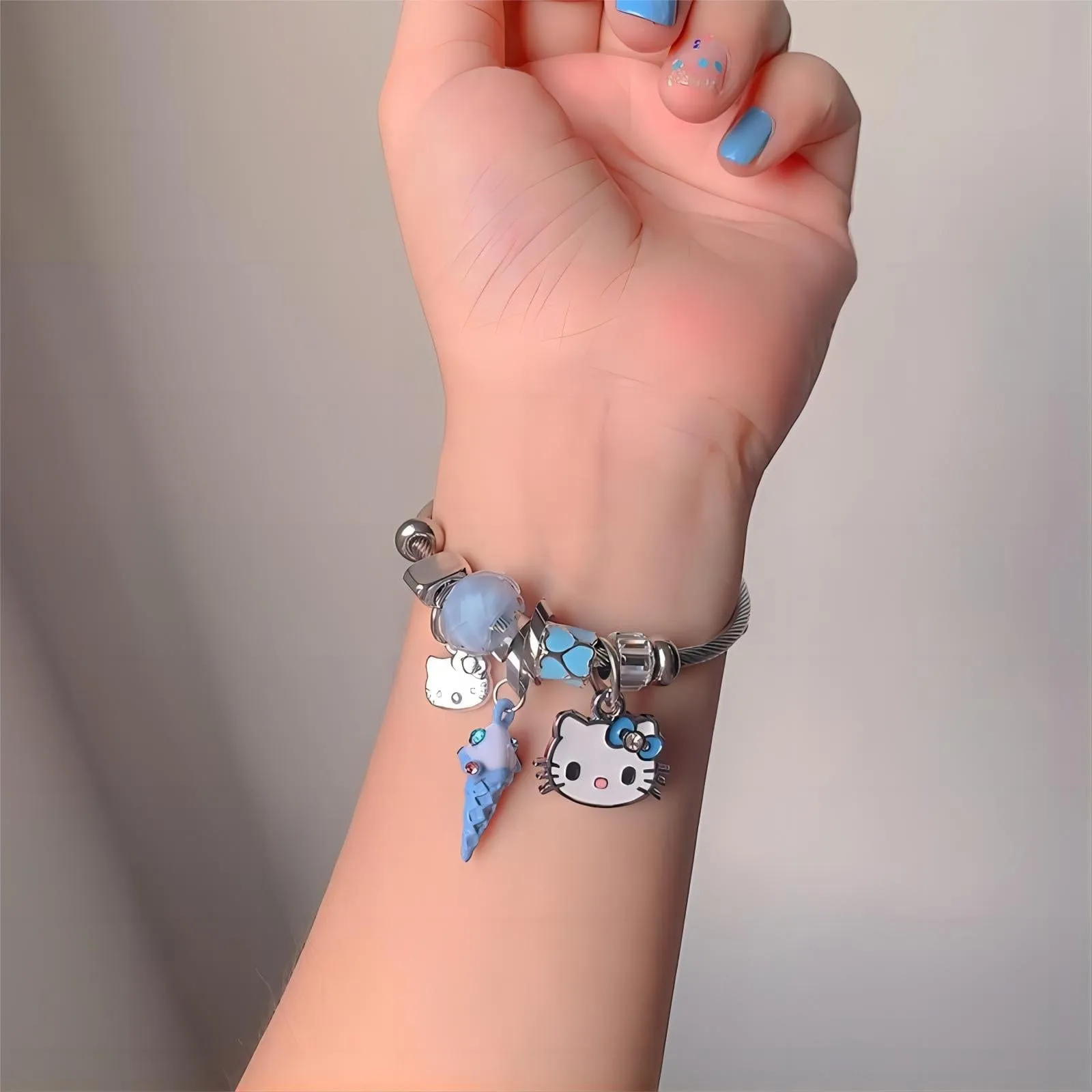 Sanrio CZ Inlaid Stainless Steel Hello Kitty Bangle Bracelet
