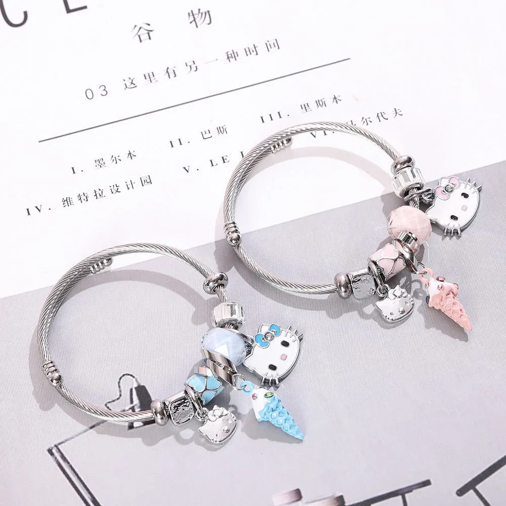 Sanrio CZ Inlaid Stainless Steel Hello Kitty Bangle Bracelet