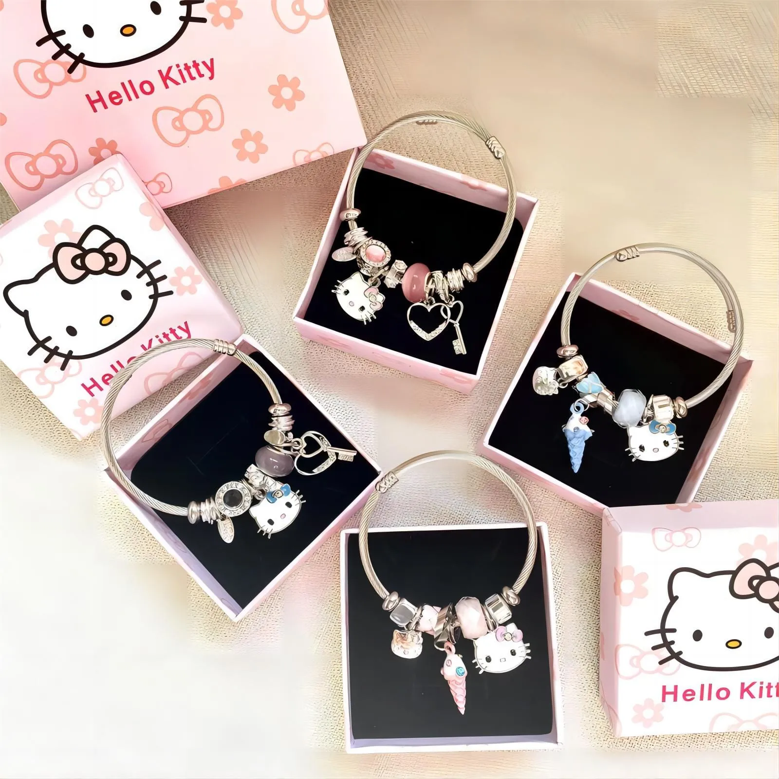 Sanrio CZ Inlaid Stainless Steel Hello Kitty Bangle Bracelet