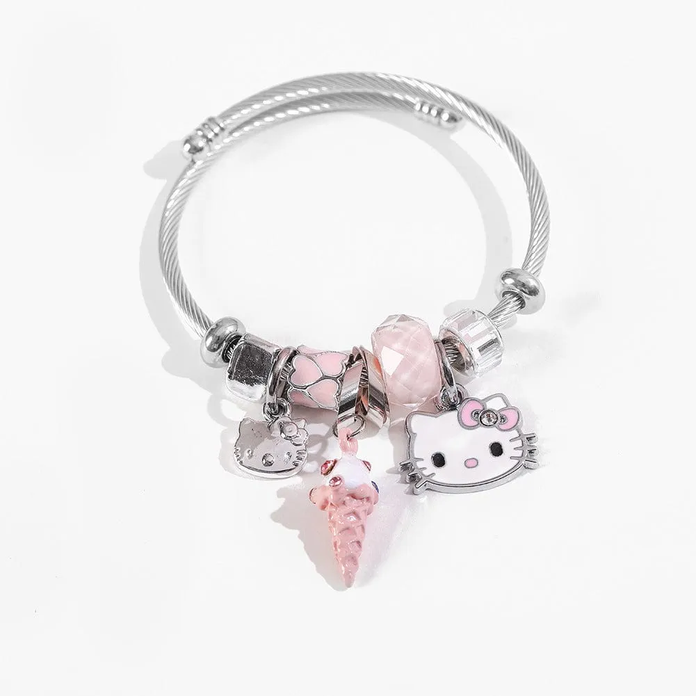 Sanrio CZ Inlaid Stainless Steel Hello Kitty Bangle Bracelet
