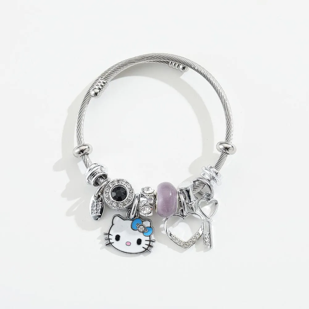 Sanrio CZ Inlaid Stainless Steel Hello Kitty Bangle Bracelet