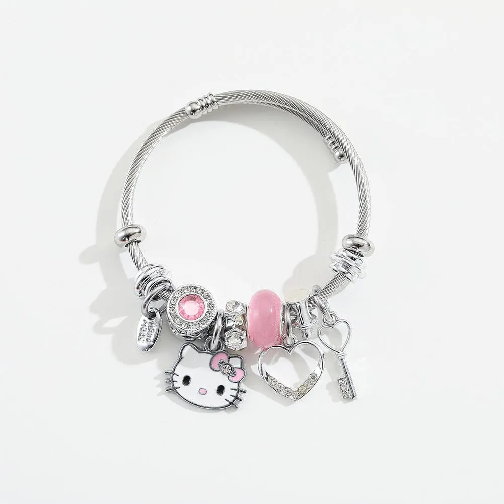 Sanrio CZ Inlaid Stainless Steel Hello Kitty Bangle Bracelet