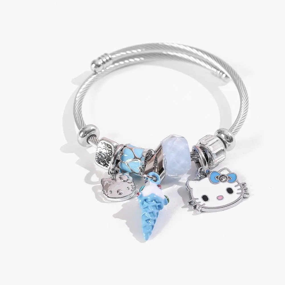 Sanrio CZ Inlaid Stainless Steel Hello Kitty Bangle Bracelet