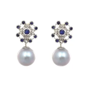 Sapphire and Pearl Earrings in Sterling Silver