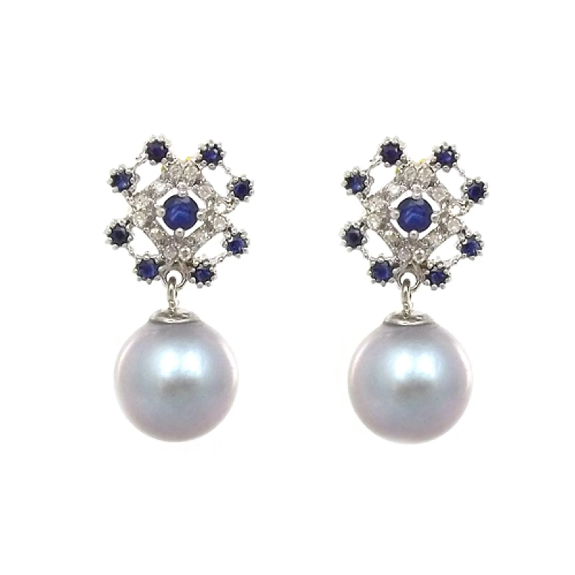 Sapphire and Pearl Earrings in Sterling Silver