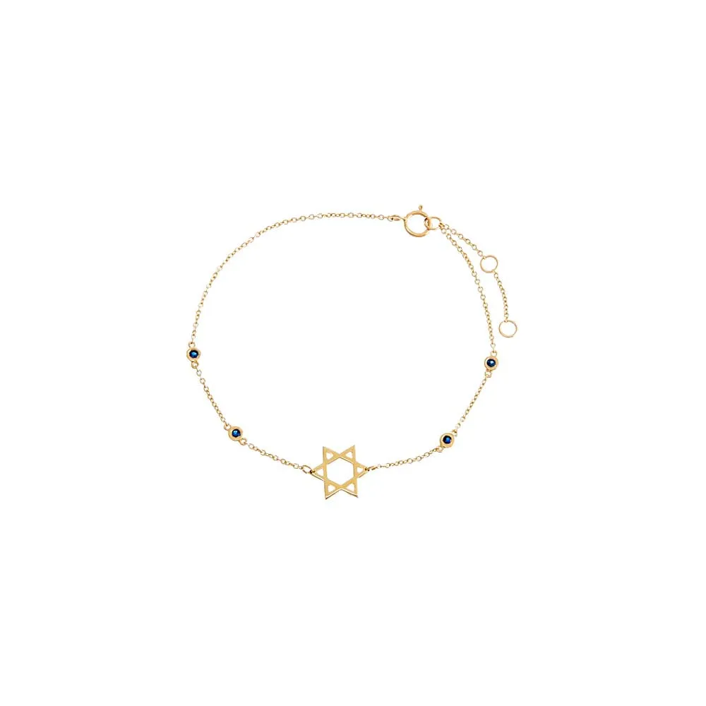 Sapphire Blue Bezel Star Of David Bracelet 14K