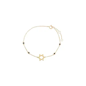 Sapphire Blue Bezel Star Of David Bracelet 14K