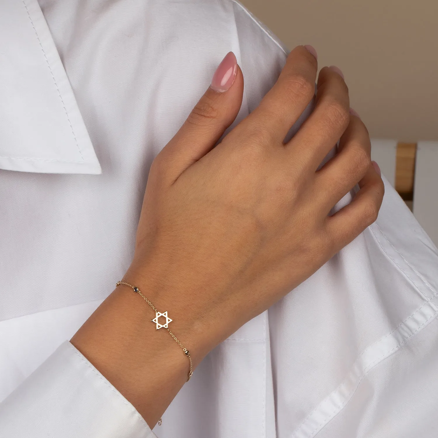 Sapphire Blue Bezel Star Of David Bracelet 14K