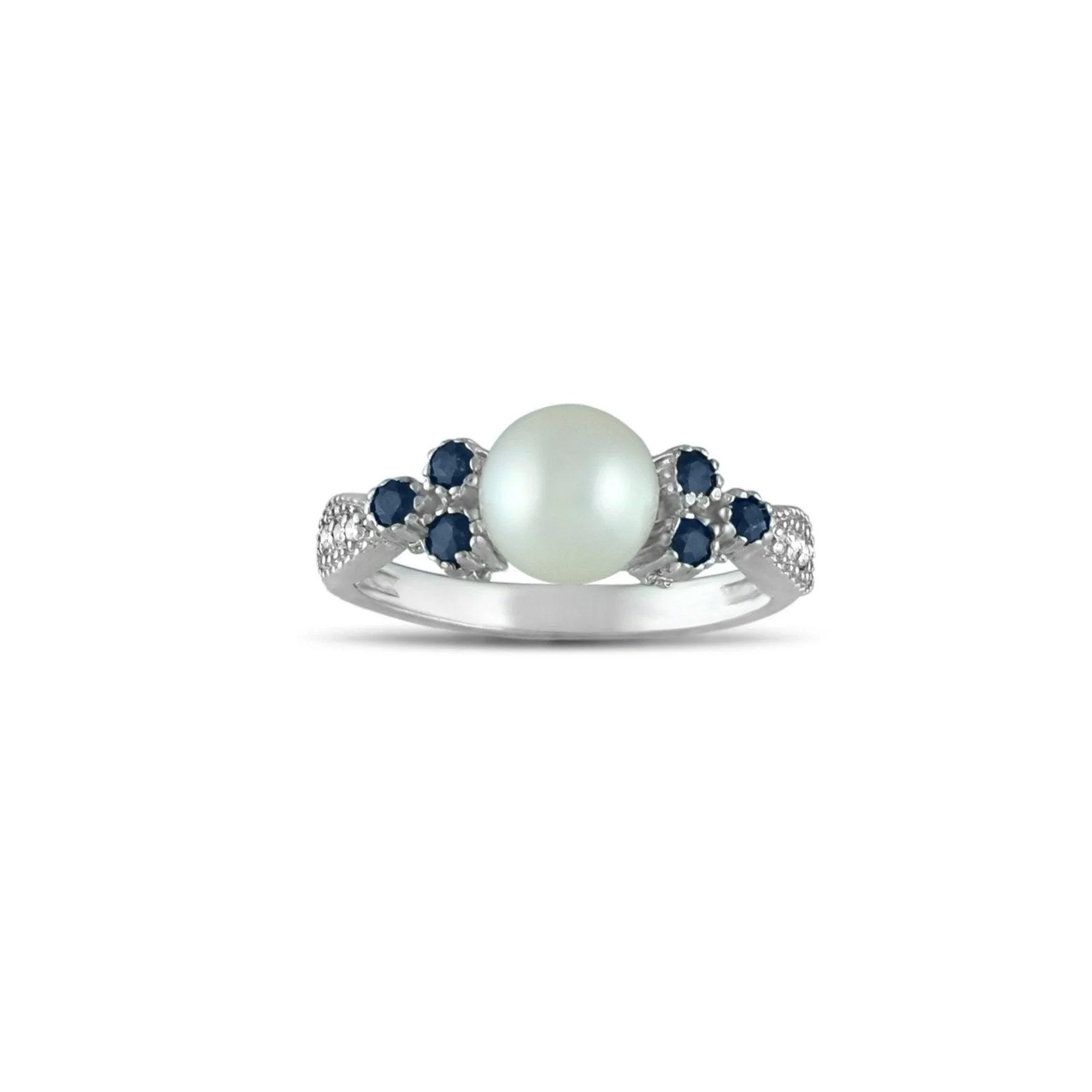 Sapphire, Pearl and Diamond Accent Silver Ring
