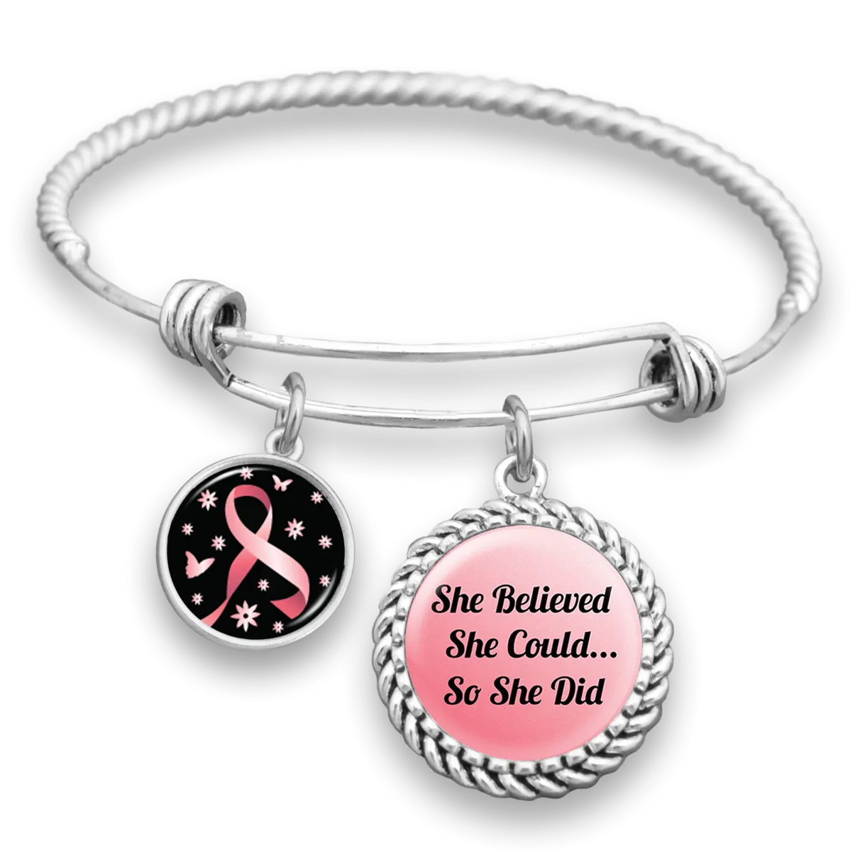She Believed She Could So She Did Pink Ribbon Charm Bracelet