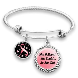 She Believed She Could So She Did Pink Ribbon Charm Bracelet