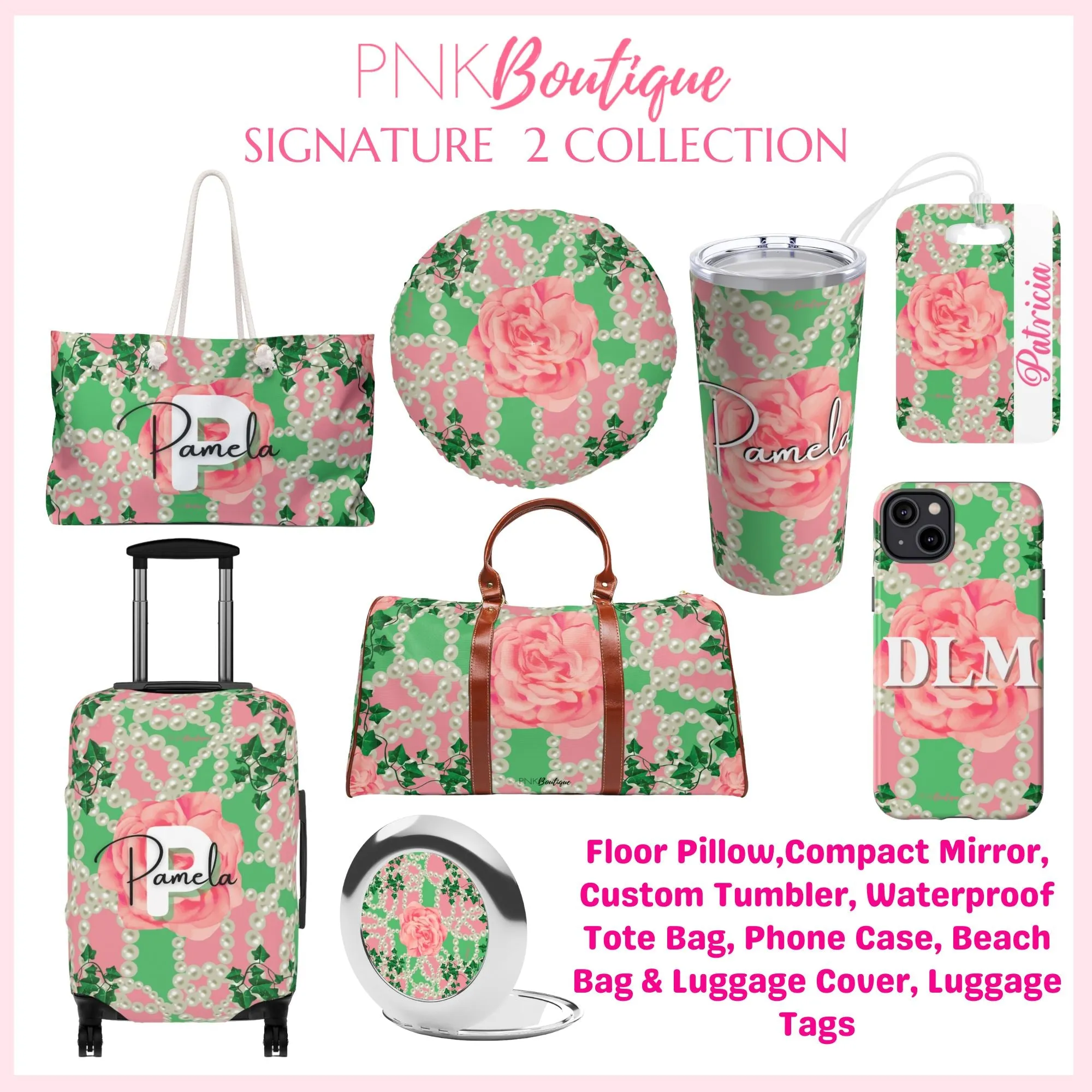 Signature 2 Pink and Green Luggage Tag