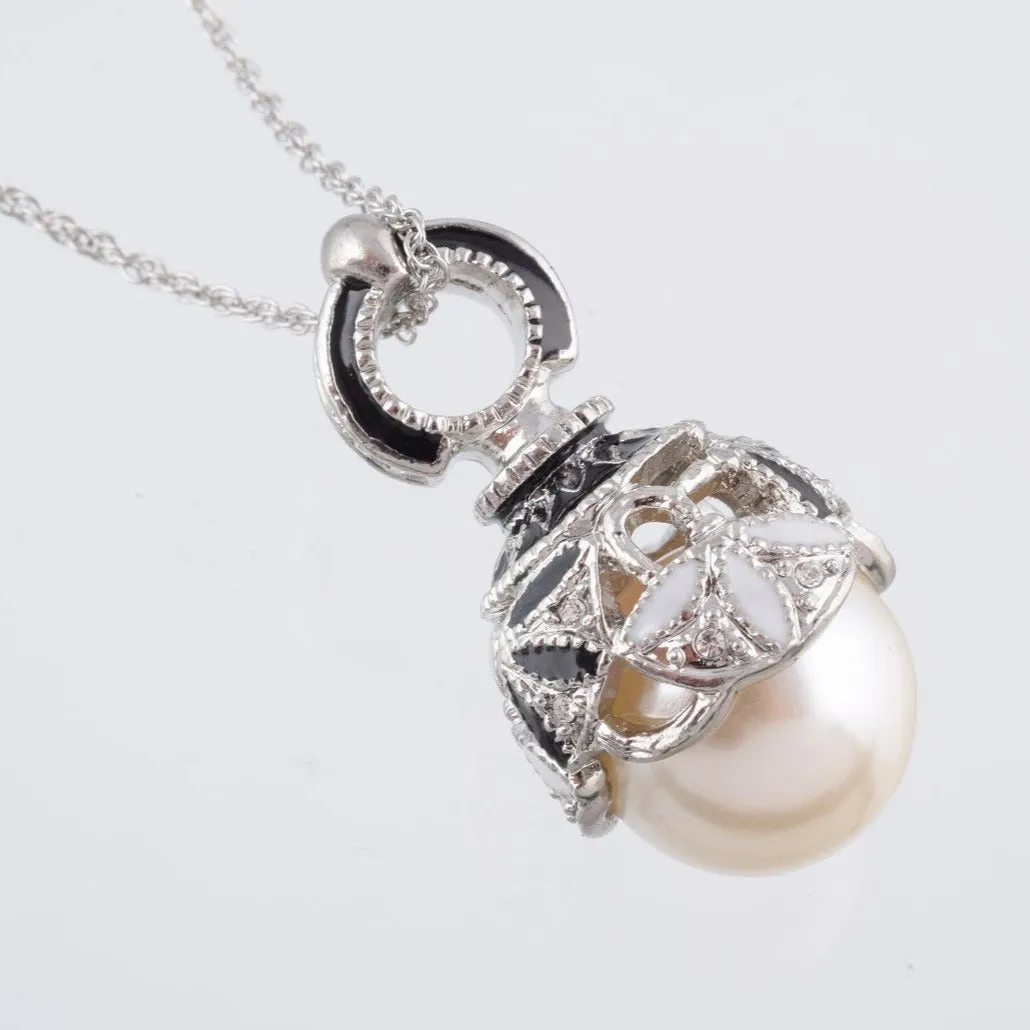 Silver & Black Pearl Egg Pendant Necklace