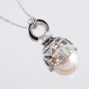 Silver & Black Pearl Egg Pendant Necklace