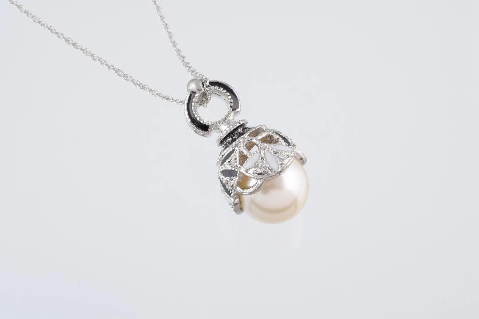 Silver & Black Pearl Egg Pendant Necklace