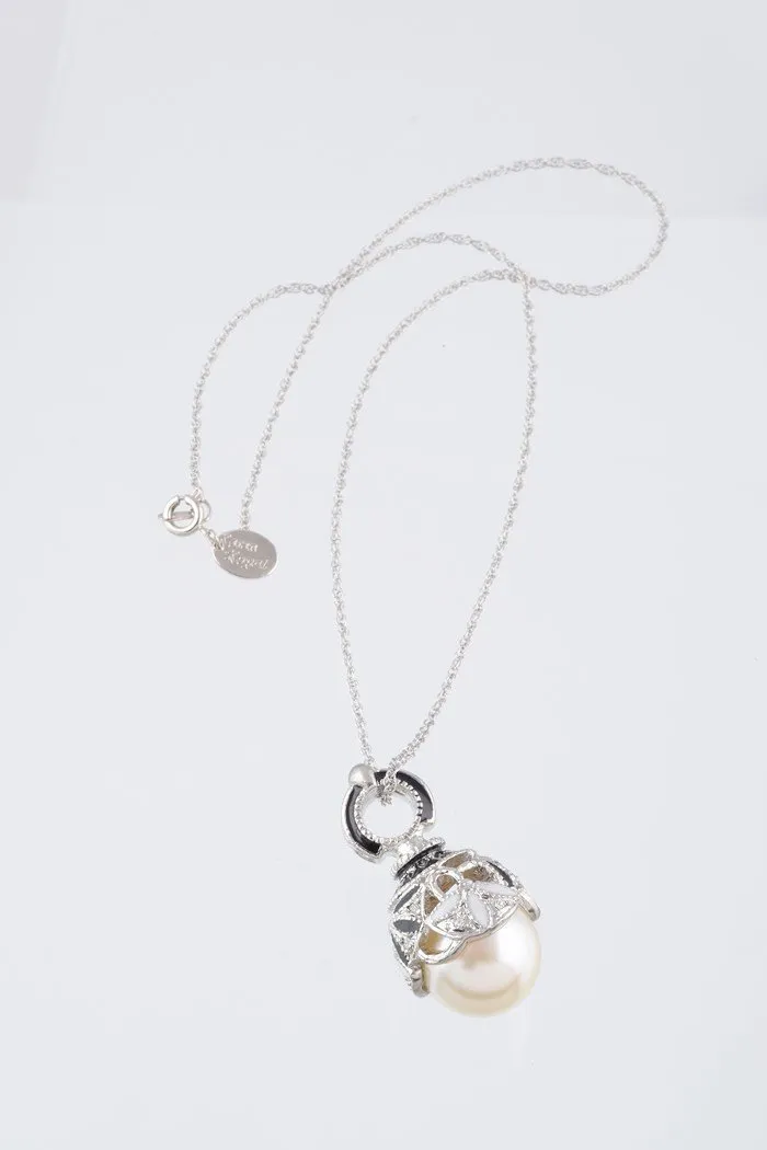 Silver & Black Pearl Egg Pendant Necklace