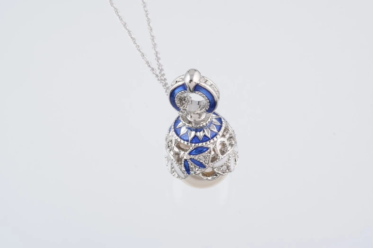 Silver & Blue Pearl Egg Pendant Necklace