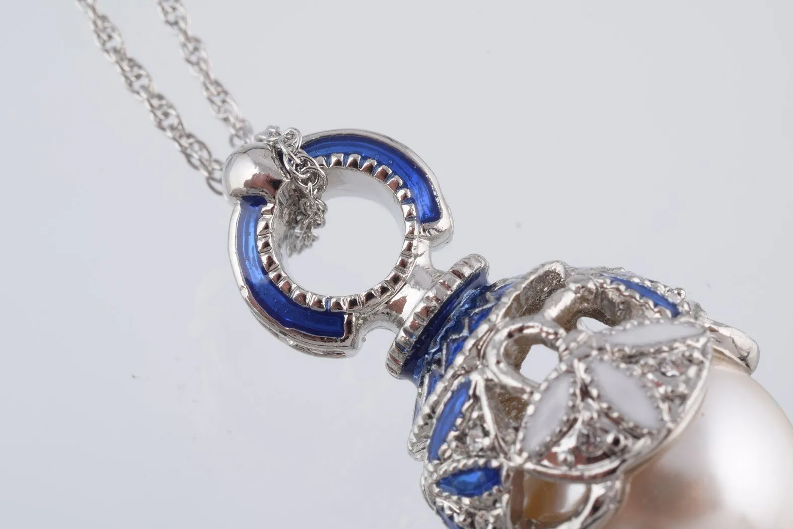 Silver & Blue Pearl Egg Pendant Necklace