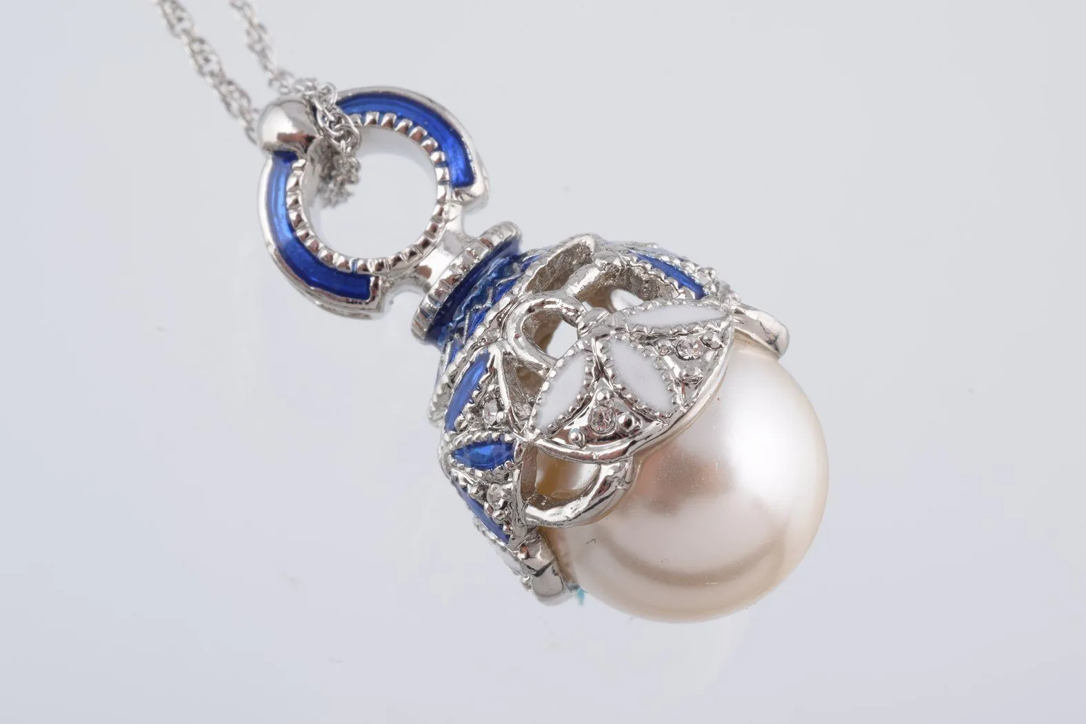 Silver & Blue Pearl Egg Pendant Necklace