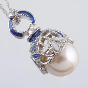 Silver & Blue Pearl Egg Pendant Necklace
