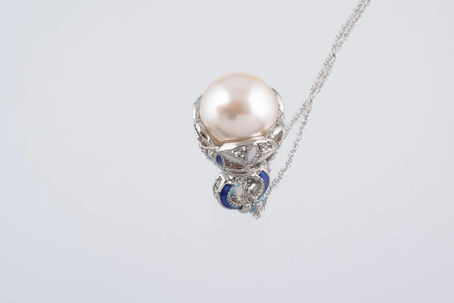 Silver & Blue Pearl Egg Pendant Necklace