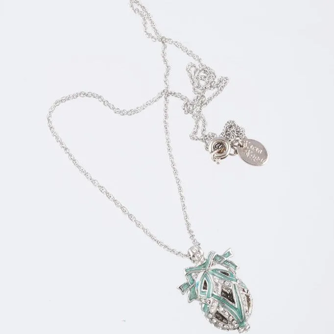 Silver & Light Green Egg Pendant Necklace