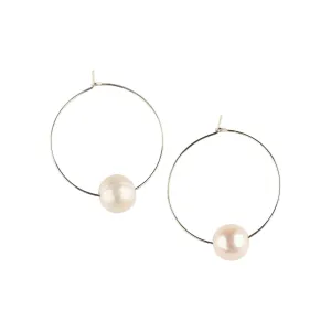 Silver Charlotte Hoops in Pearl