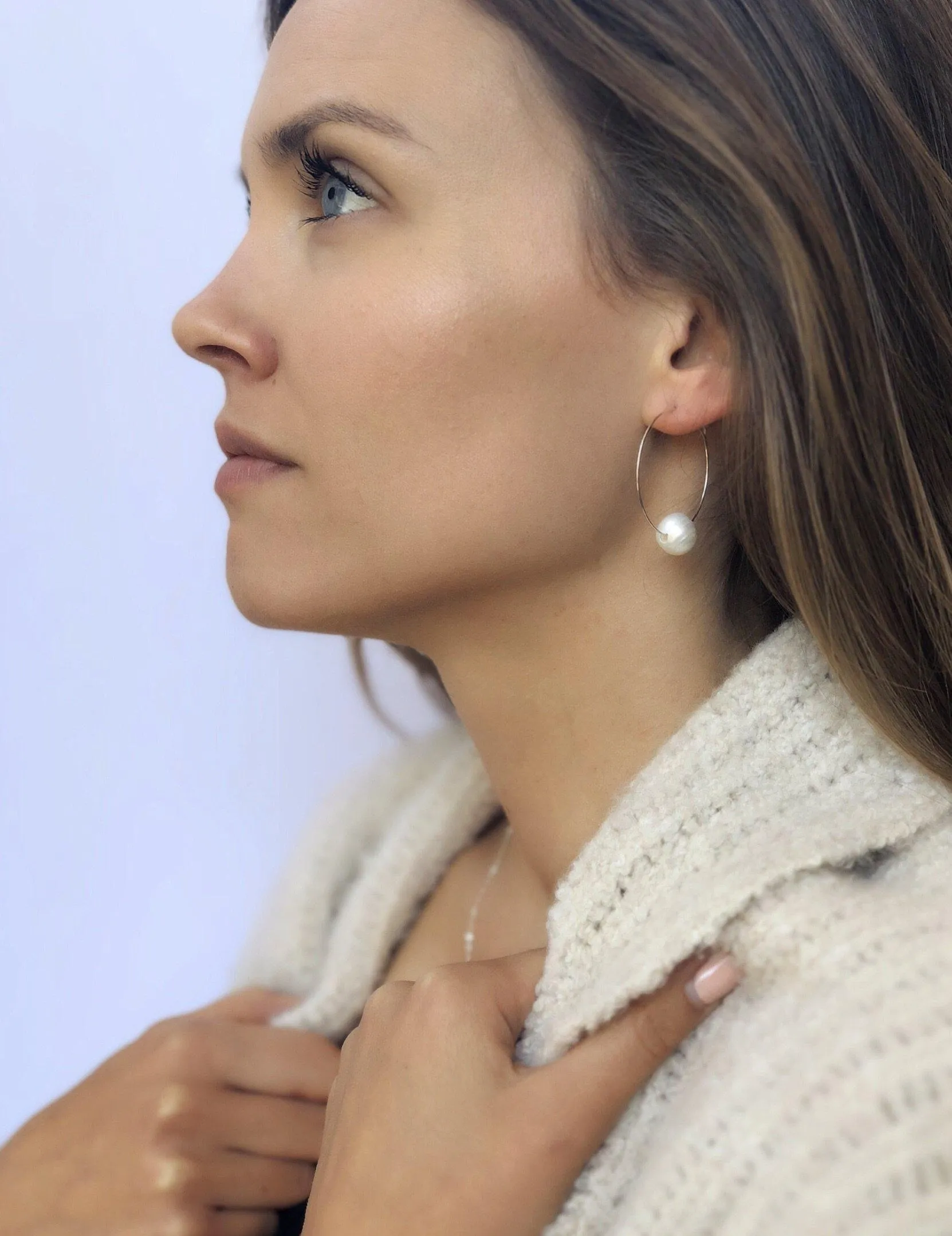 Silver Charlotte Hoops in Pearl