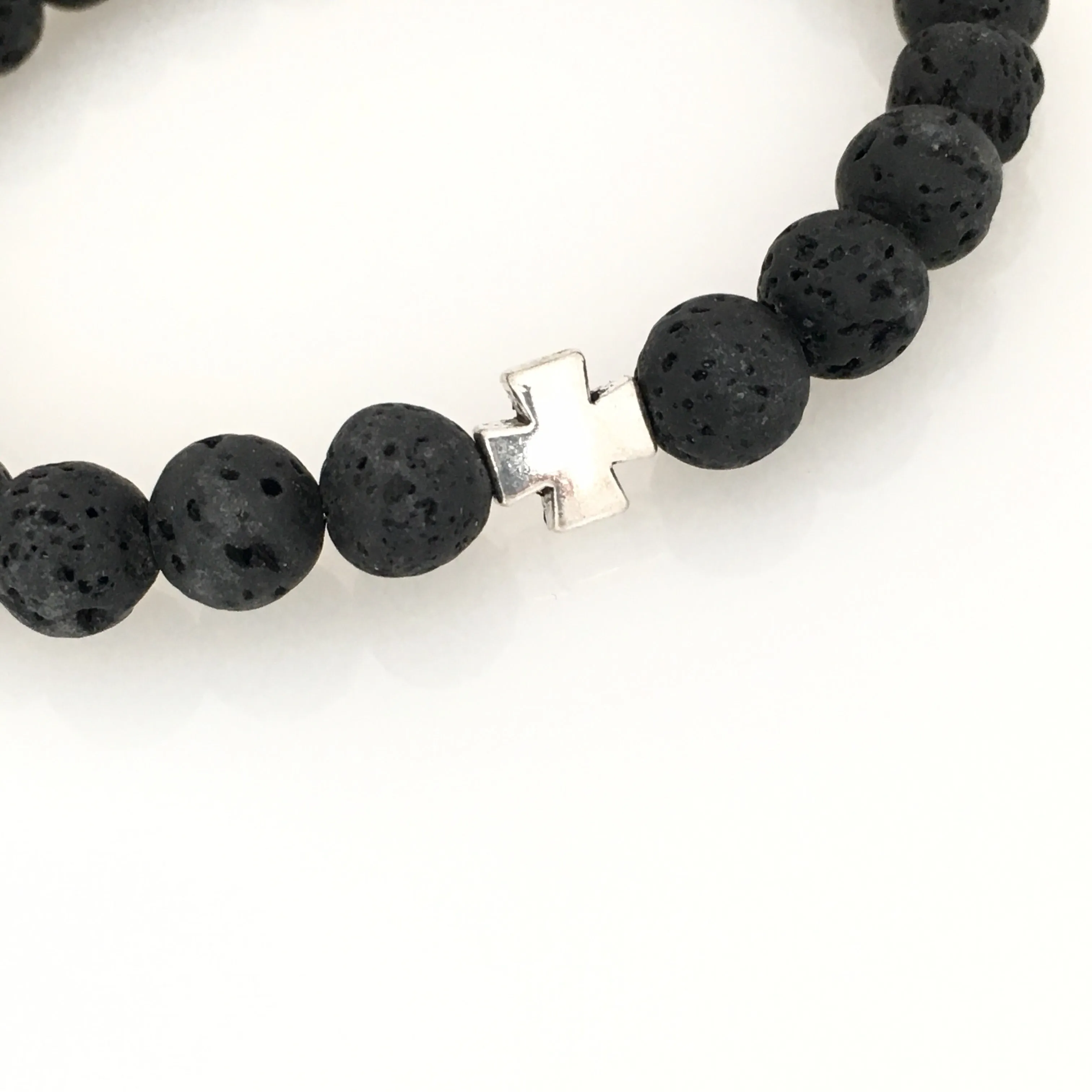Silver Cross Volcanic Lava Men's Bracelet