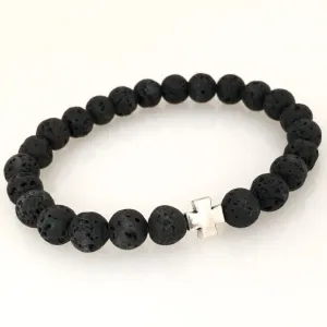 Silver Cross Volcanic Lava Men's Bracelet