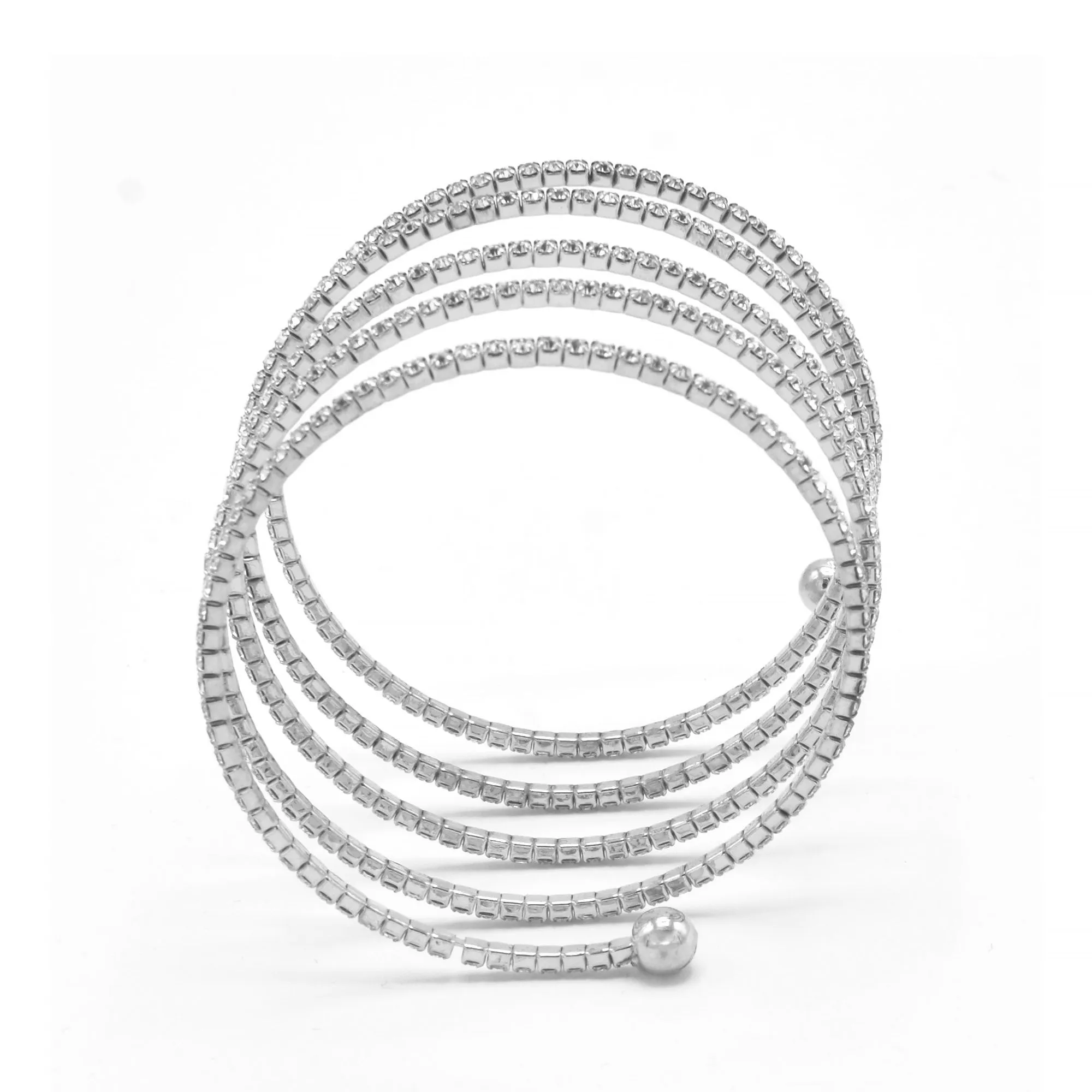 SILVER CRYSTAL COIL MEMORY WIRE BRACELET#SWY-18162S (KNA5-B5)