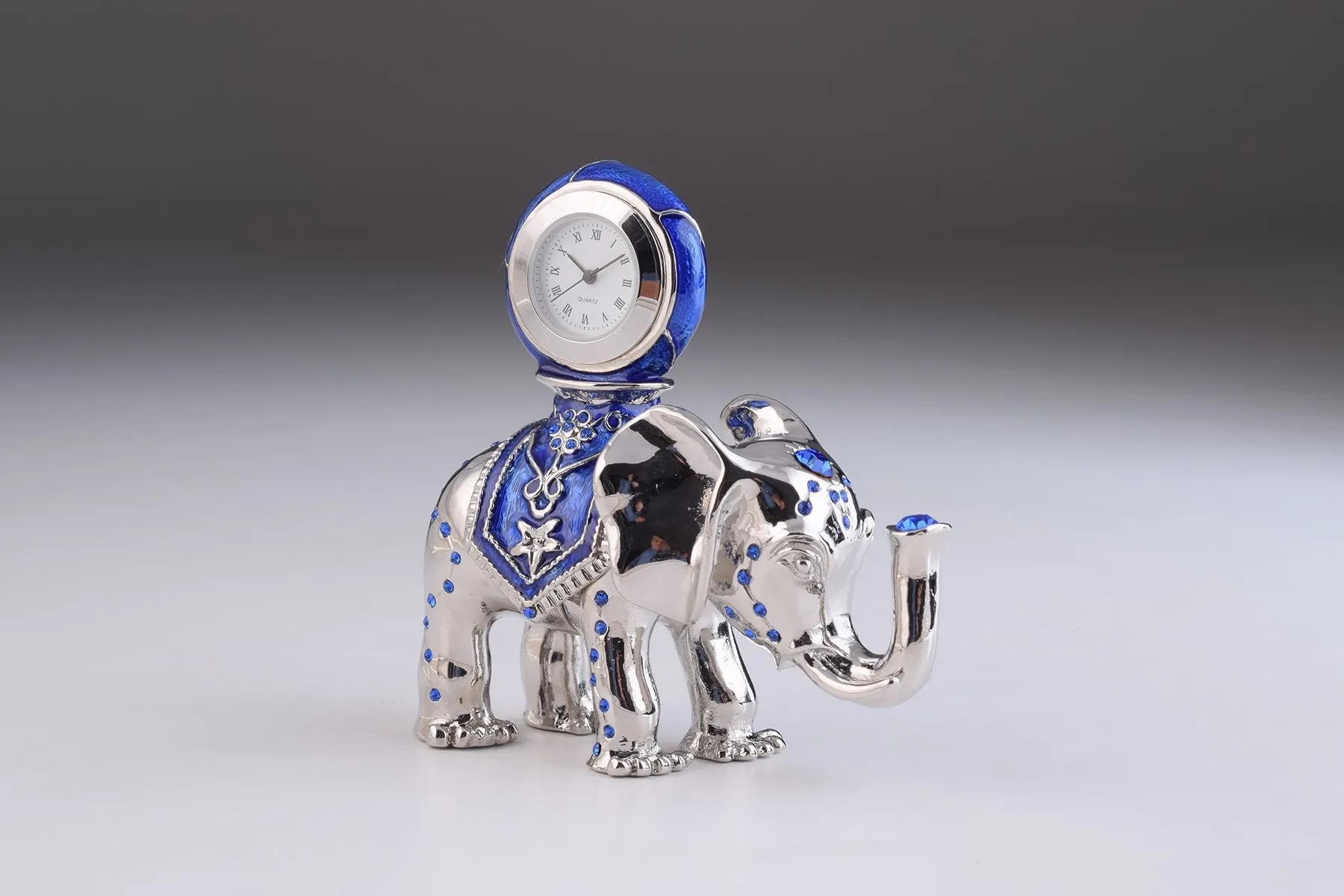 Silver Elephant with Clock