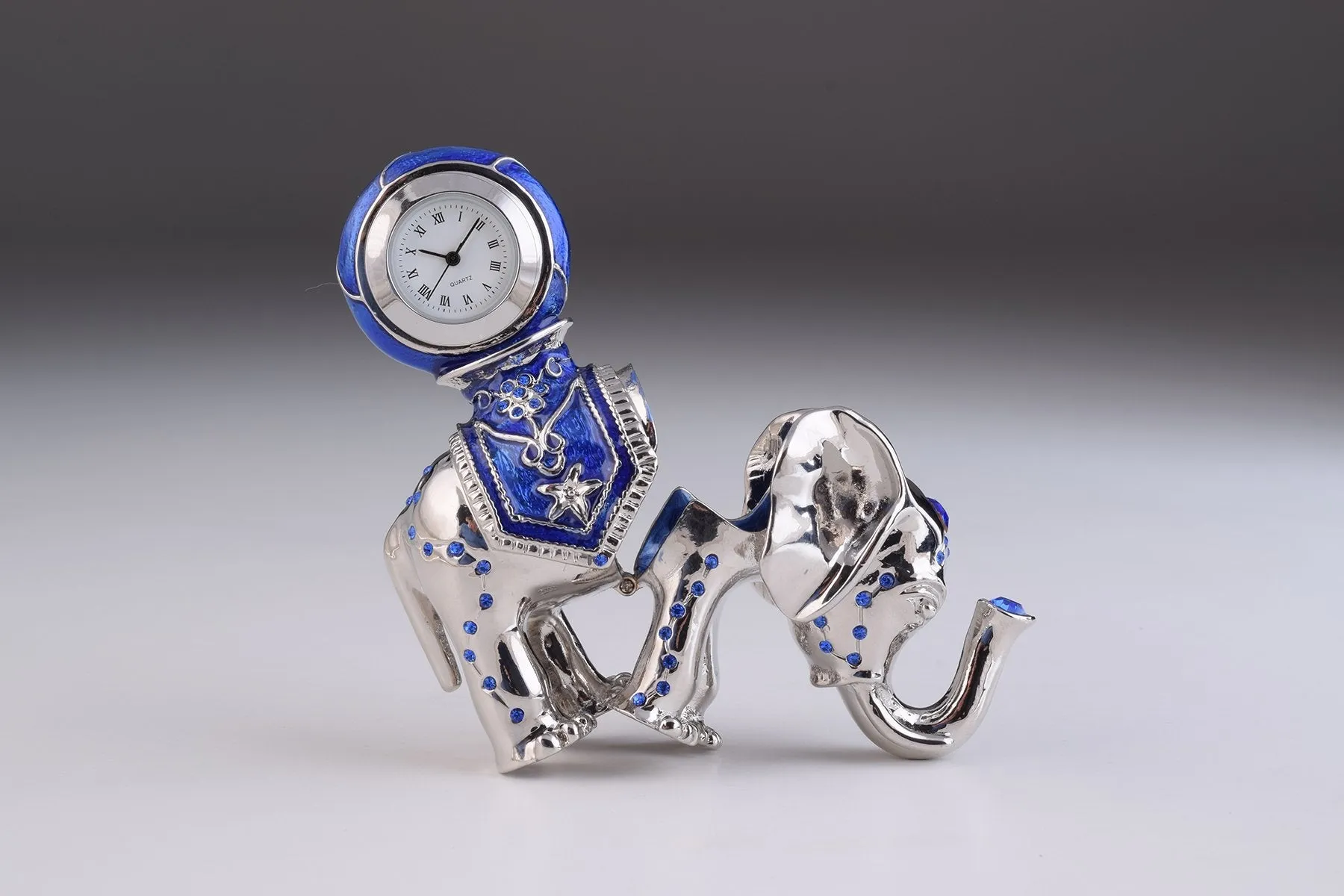 Silver Elephant with Clock