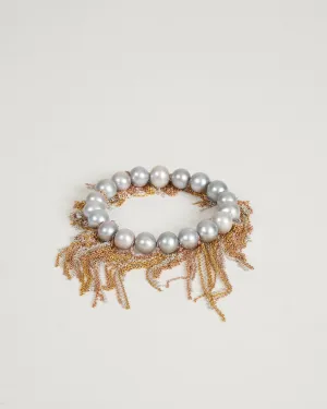 silver freshwater pearls w/ rose, yellow and silver fringe bracelet