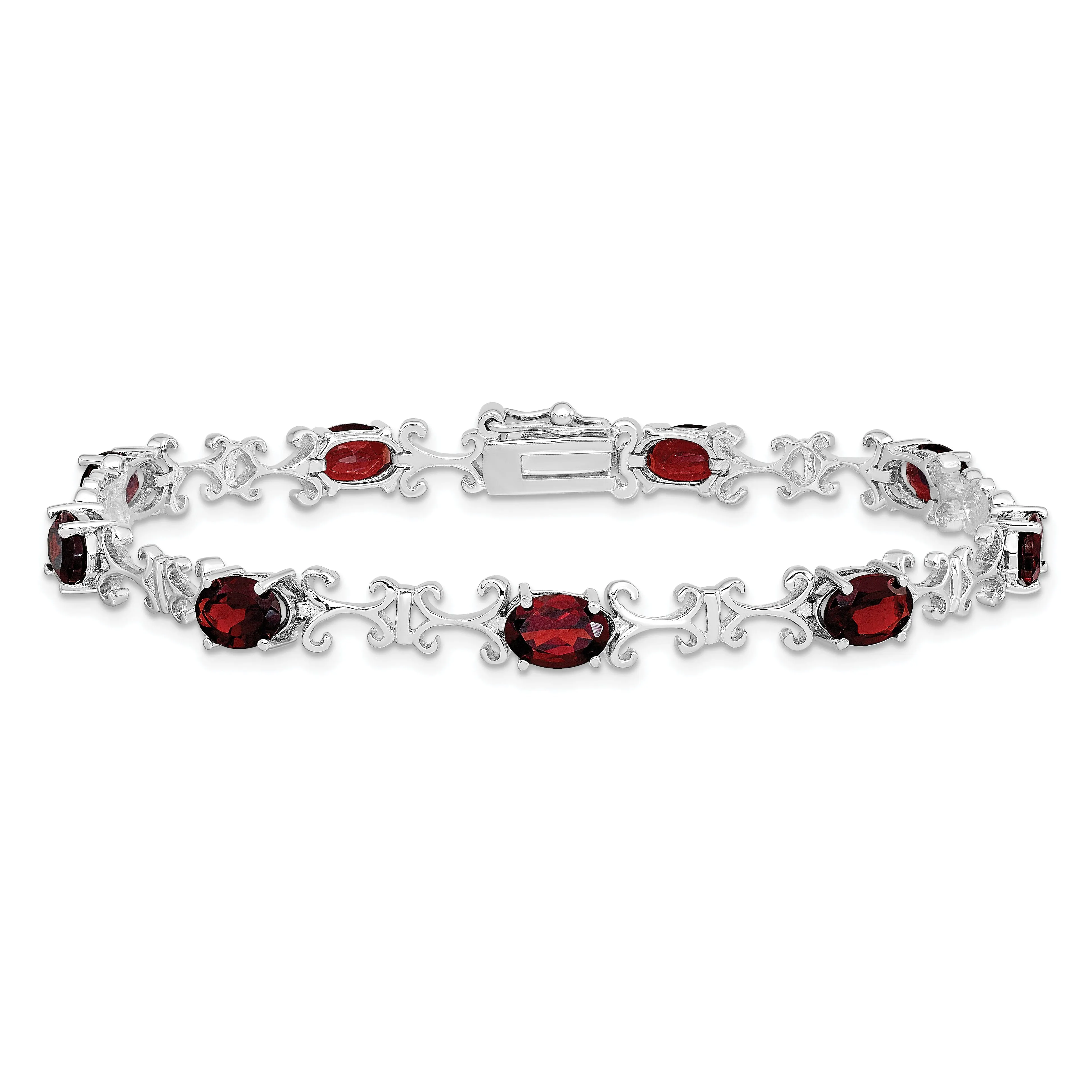 Silver Oval Cut Garnet Gemstone Bracelet