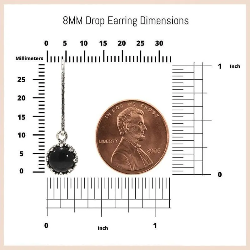 Silver Round  Drop Earrings Inlaid with Onyx