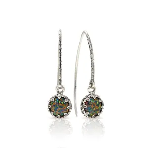 Silver Round Earrings Inlaid With Black Opal