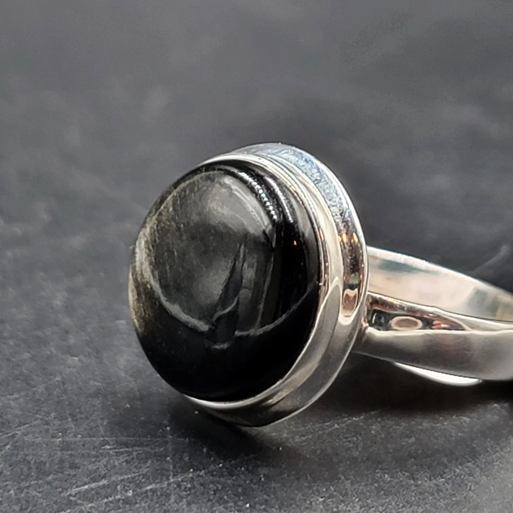 Silver Sheen Obsidian Ring Sterling Silver Band Size 11