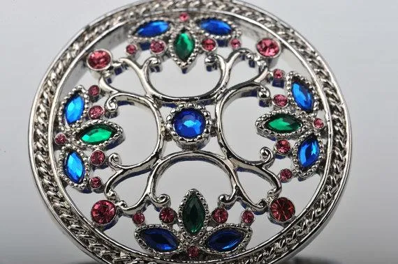 Silver with Blue & Pink Decorations Trinket Box