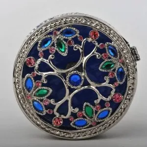 Silver with Blue & Pink Decorations Trinket Box