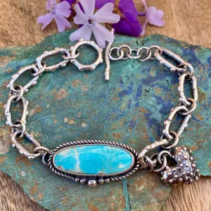 Sky blue oval Kingman and hand cast chain bracelet