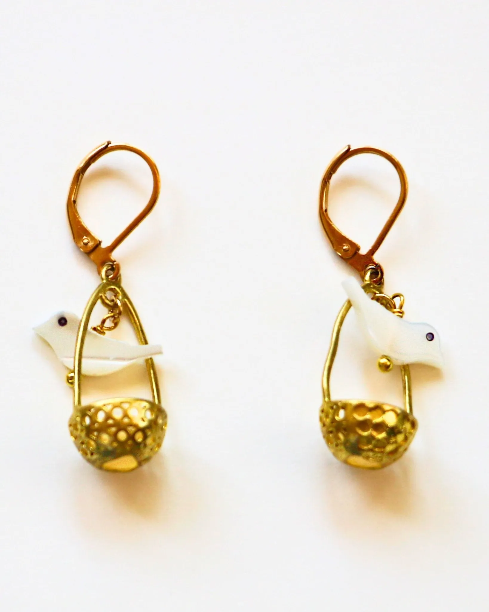 Small Mother of Pearl Songbird Gold Earrings by Sage Machado