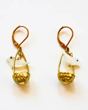 Small Mother of Pearl Songbird Gold Earrings by Sage Machado