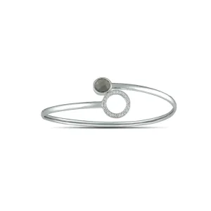 Smokey Quartz and Created White Sapphire Flex Bypass Silver Bangle