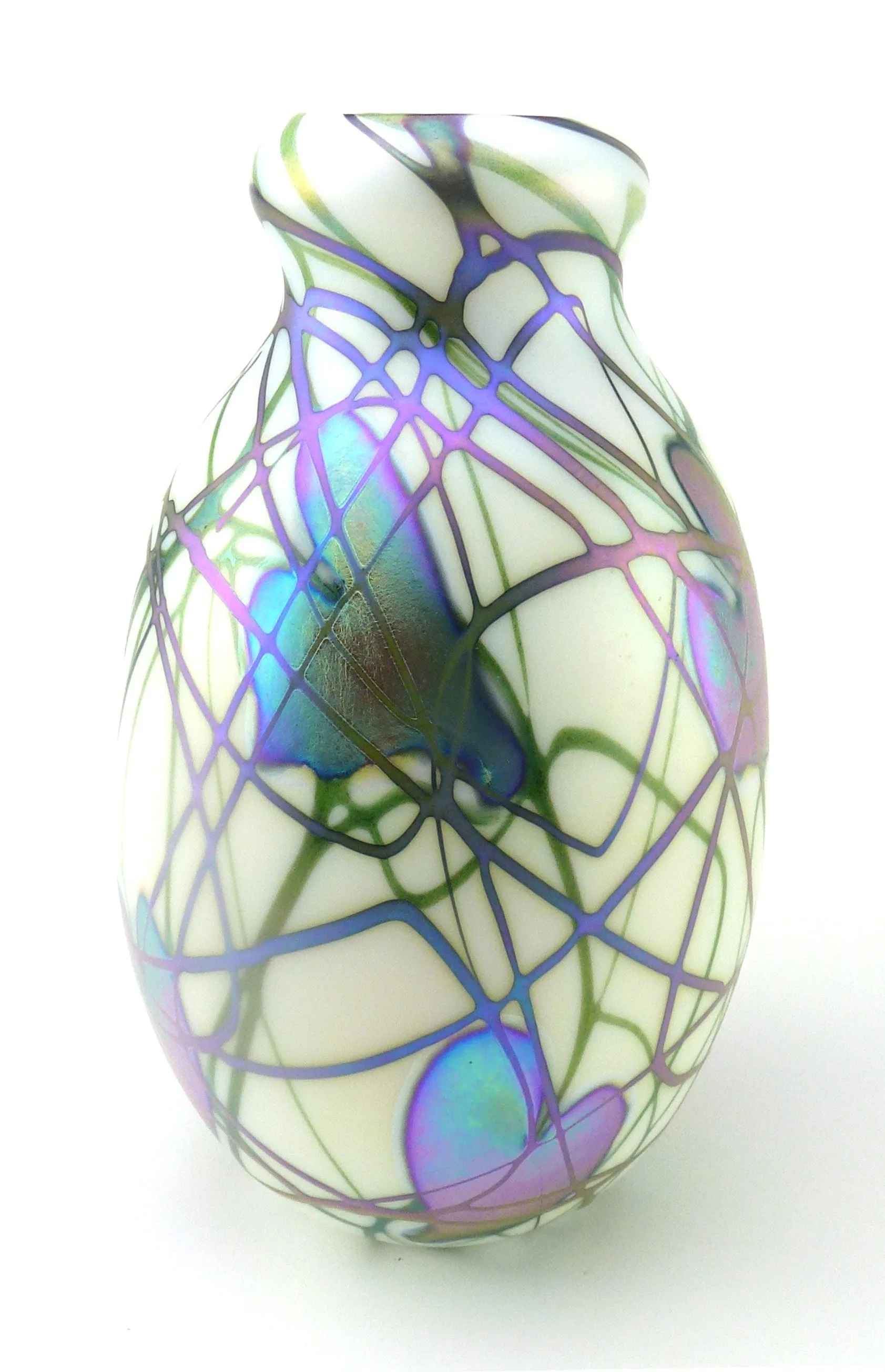 SOLD Charles Lotton Studio Art Glass Iridescent and Opalescent White Glass Vase