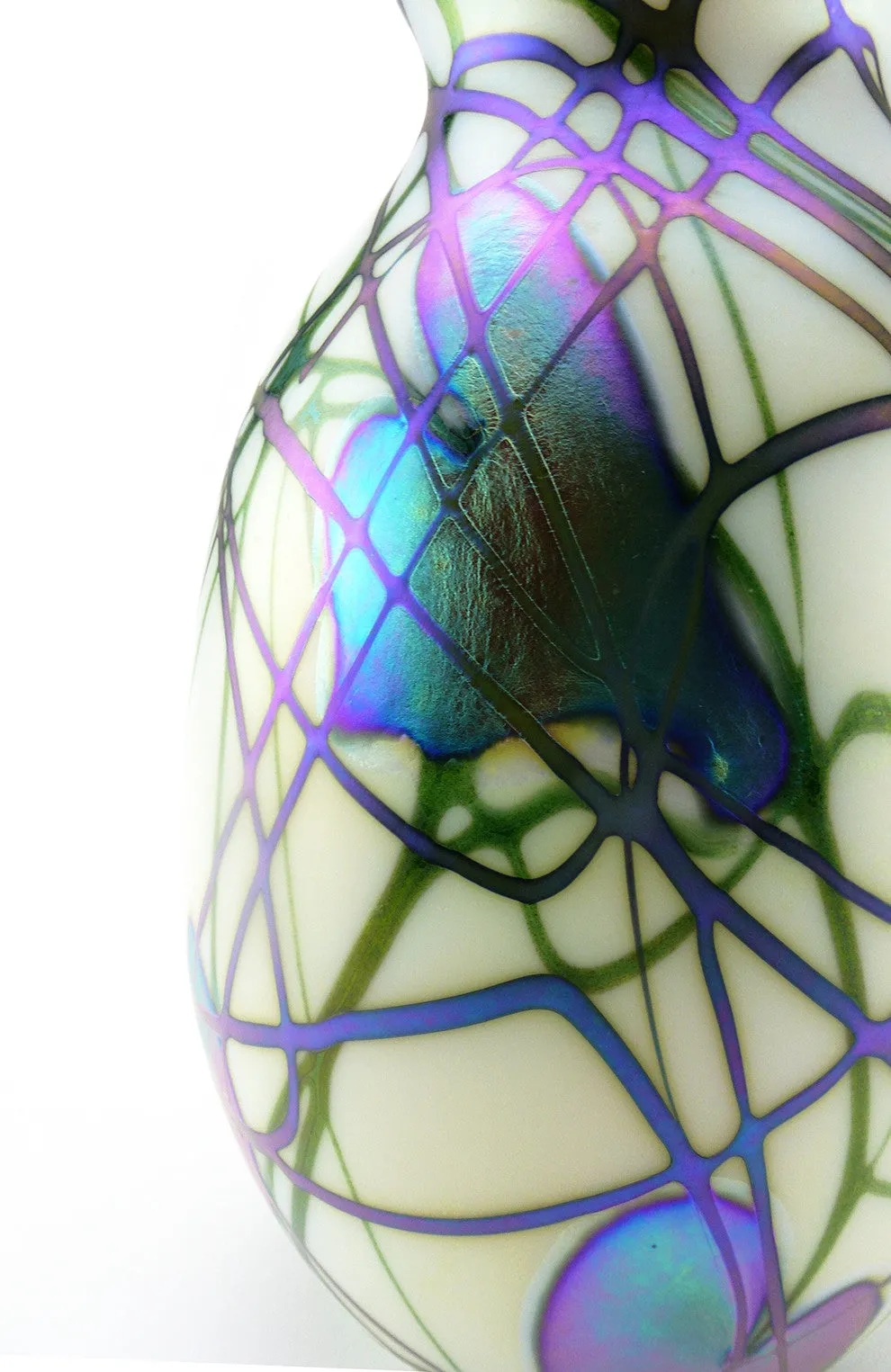 SOLD Charles Lotton Studio Art Glass Iridescent and Opalescent White Glass Vase